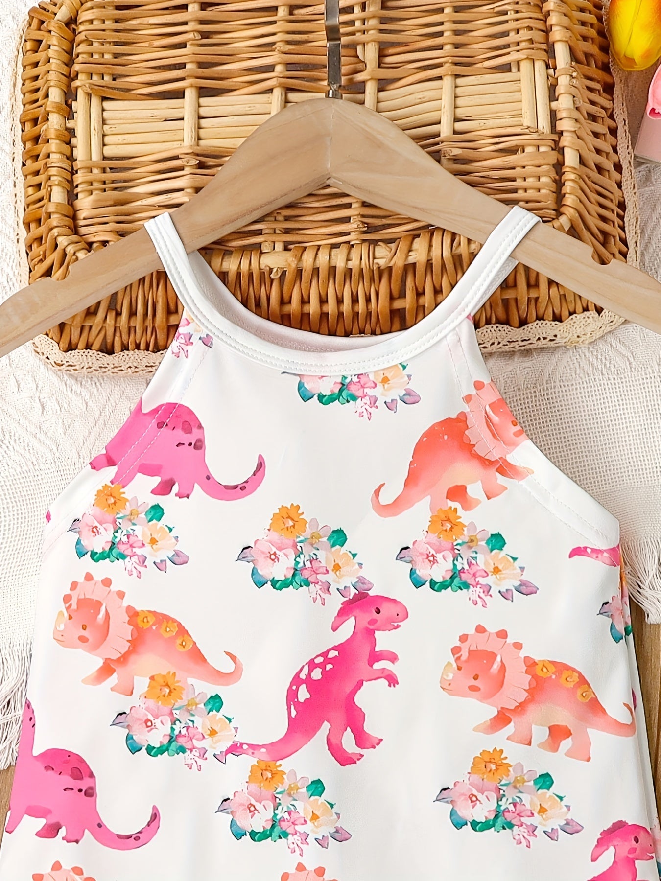 Flamingo Print Tank Dress Kids Summer Outfit