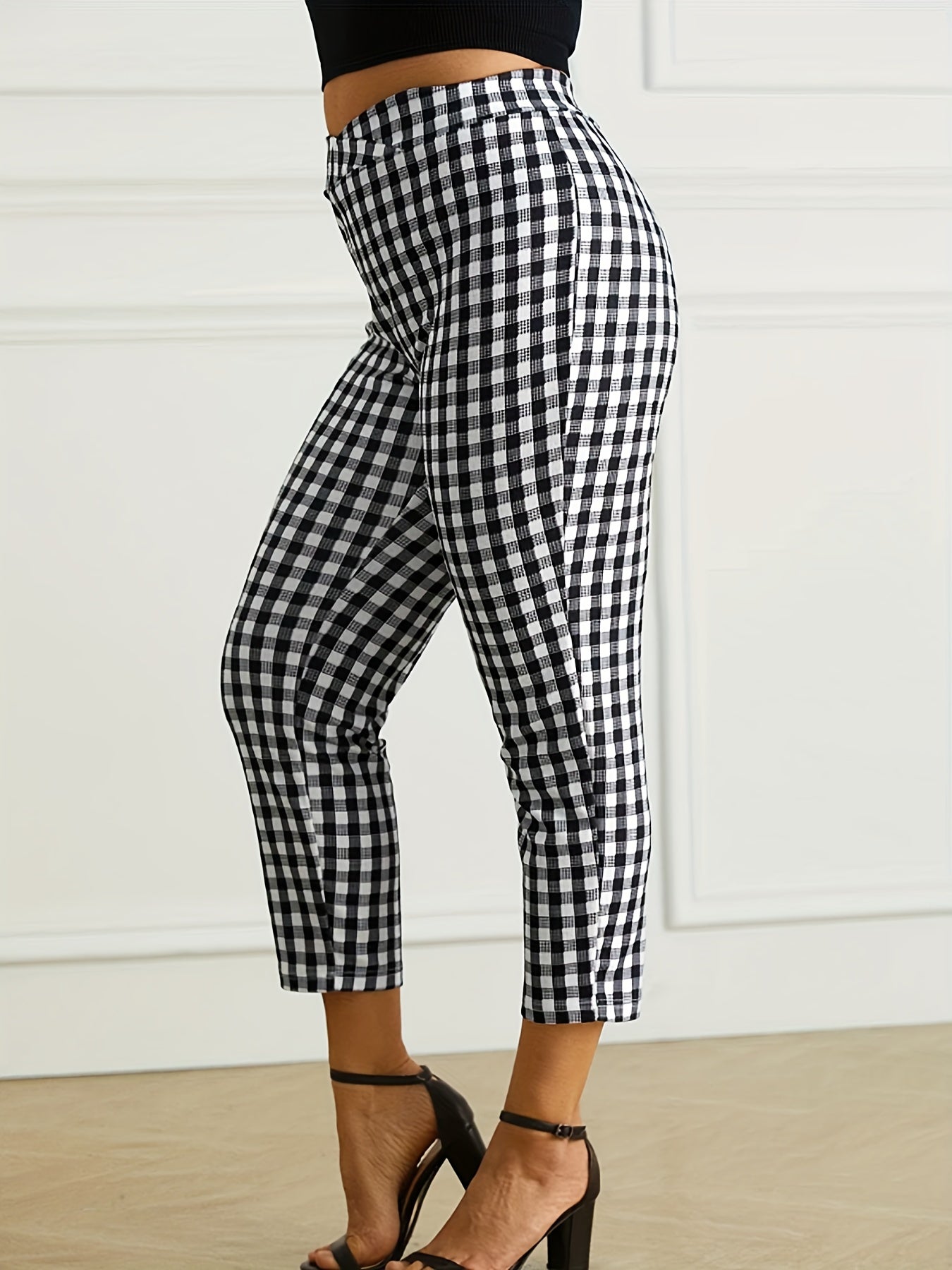 Plaid Print High Rise Crop Leggings