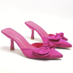 Women's Bowknot Stiletto Heel Sandals Slip On Point Toe Summer Dress Shoes