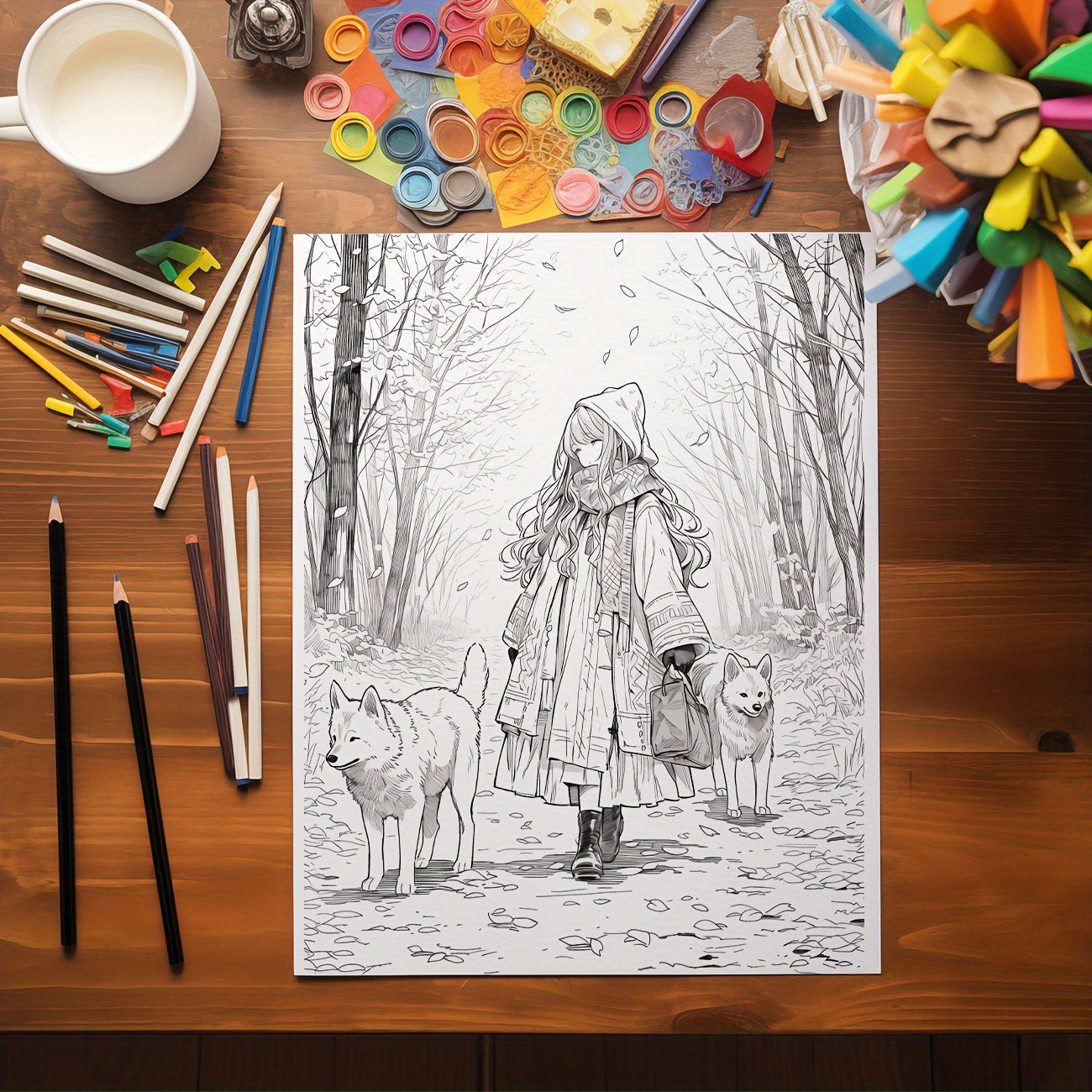 Girl Fox Meet Coloring Book 20 Pages Adult Size Paper Festivals Birthdays