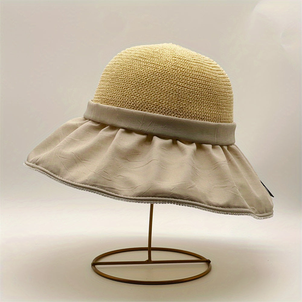 Double Stitching Sun Hat Hollow Out Breathable Bucket Hats Wide Brim Travel