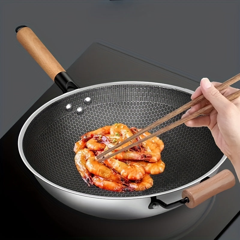 Non Stick Wok With Lid Stainless Steel Coating Deep Frying Pan