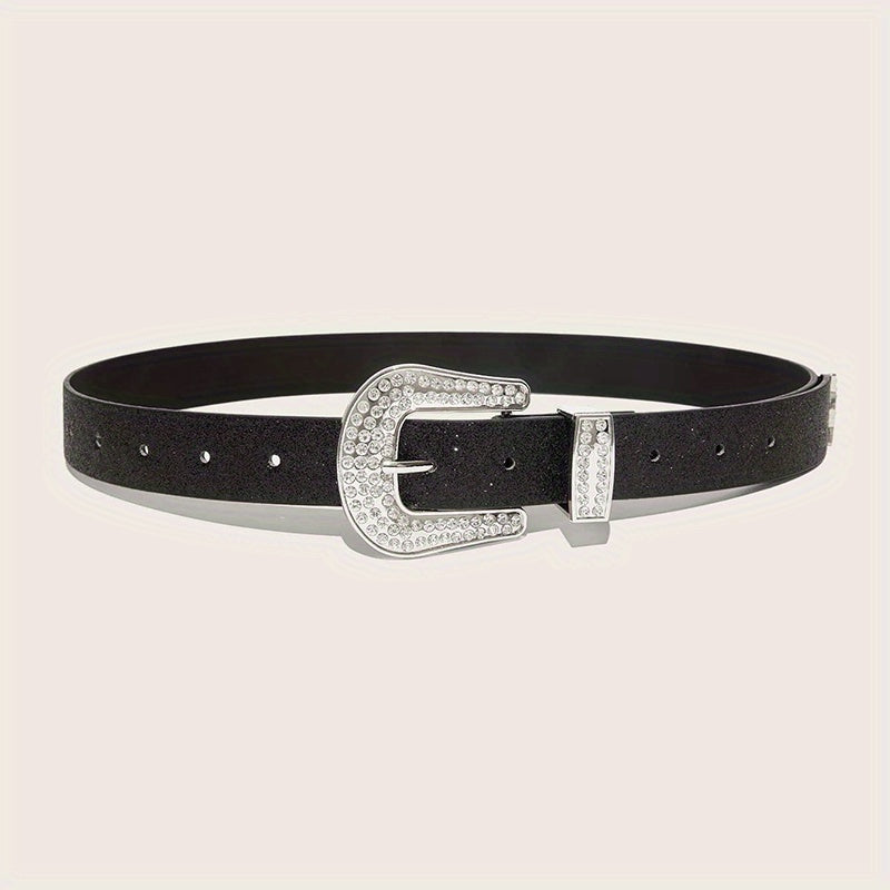 Punk PU Belt Rhinestone Buckle Western Dress Waistband