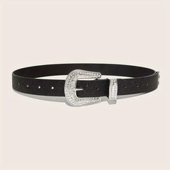 Punk PU Belt Rhinestone Buckle Western Dress Waistband