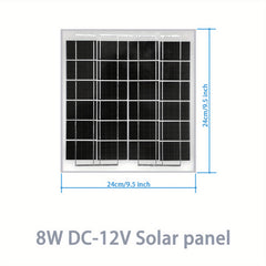 12V Solar Panel 8W Portable for 12V Batteries, Fan, Home Appliances