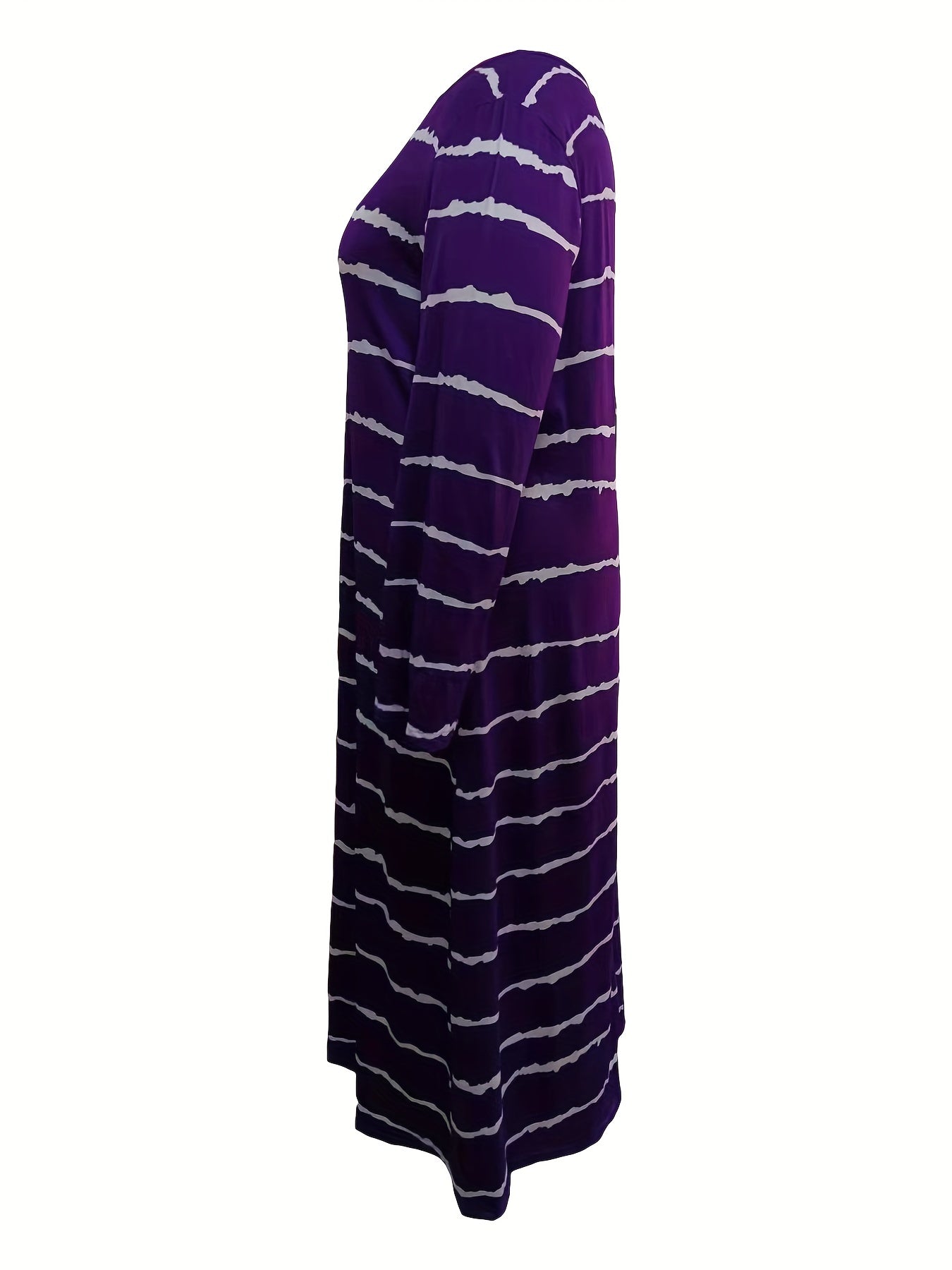 Striped Long Sleeve V Neck Maxi Dress With Pockets