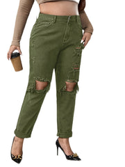 Ripped Button Up Mom Jeans Women's Plus