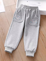 Girls Bunny Embroidered Jogger Pants for Spring Fall