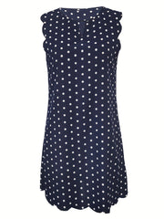 Polka Dot Scallop Trim Sleeveless Dress