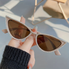 Retro Rhinestone Cat Eye Sunglasses Y2K Triangle Punk Sunshade Eyeglasses