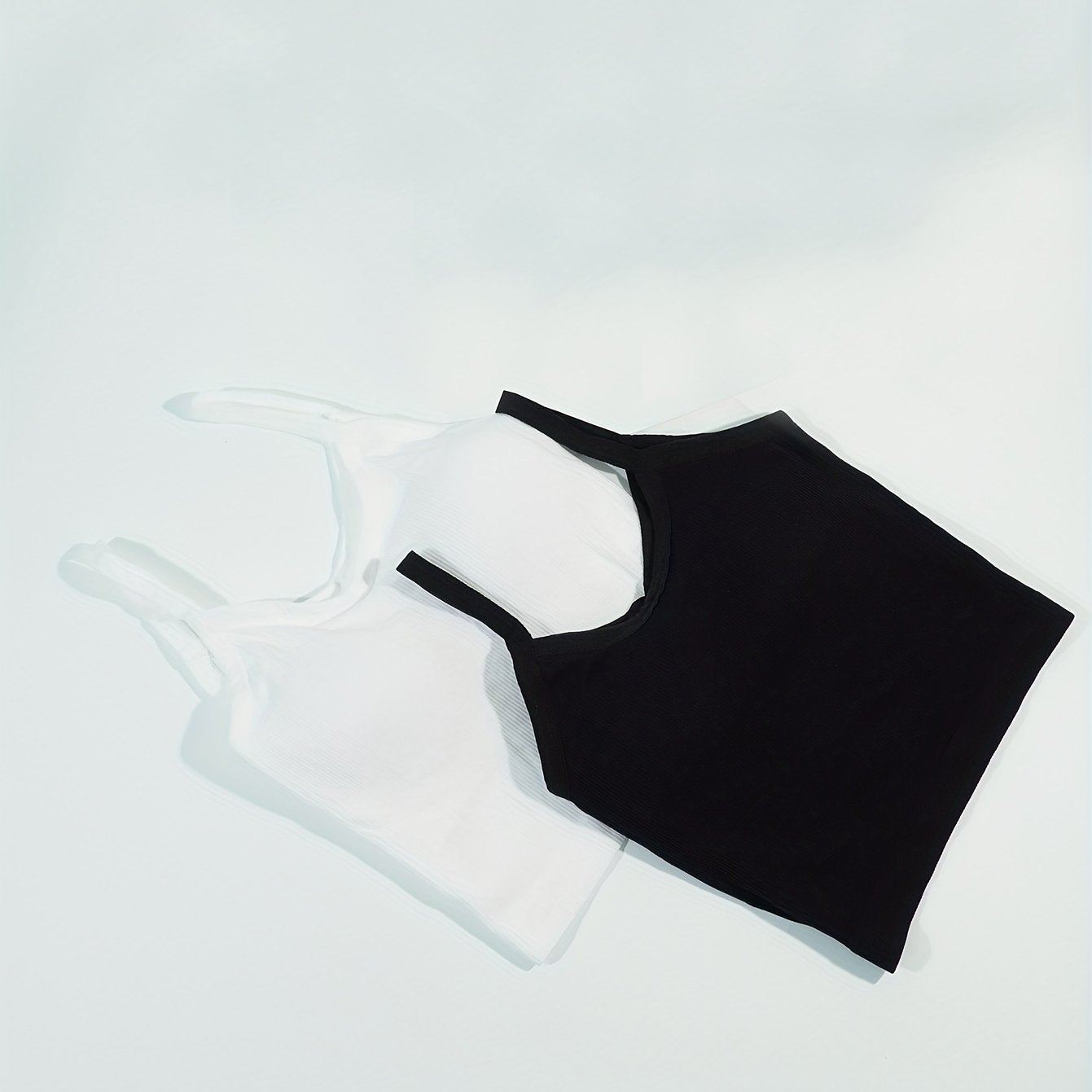 2pcs Ribbed Solid Cami Tops Padded Women's Lingerie