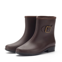 Women's Low Heel Rain Boots Round Toe Slip On Waterproof Shoes