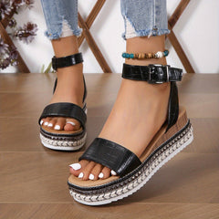 Women's Rivet Platform Wedge Sandals Buckle Strap Comfort Beach Shoes