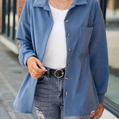Solid Button Front Jacket Casual Long Sleeve Jacket For Women