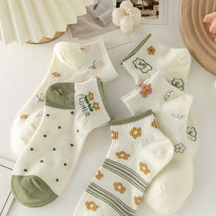 5 Pairs Floral & Bunny Print Socks Women's Stockings