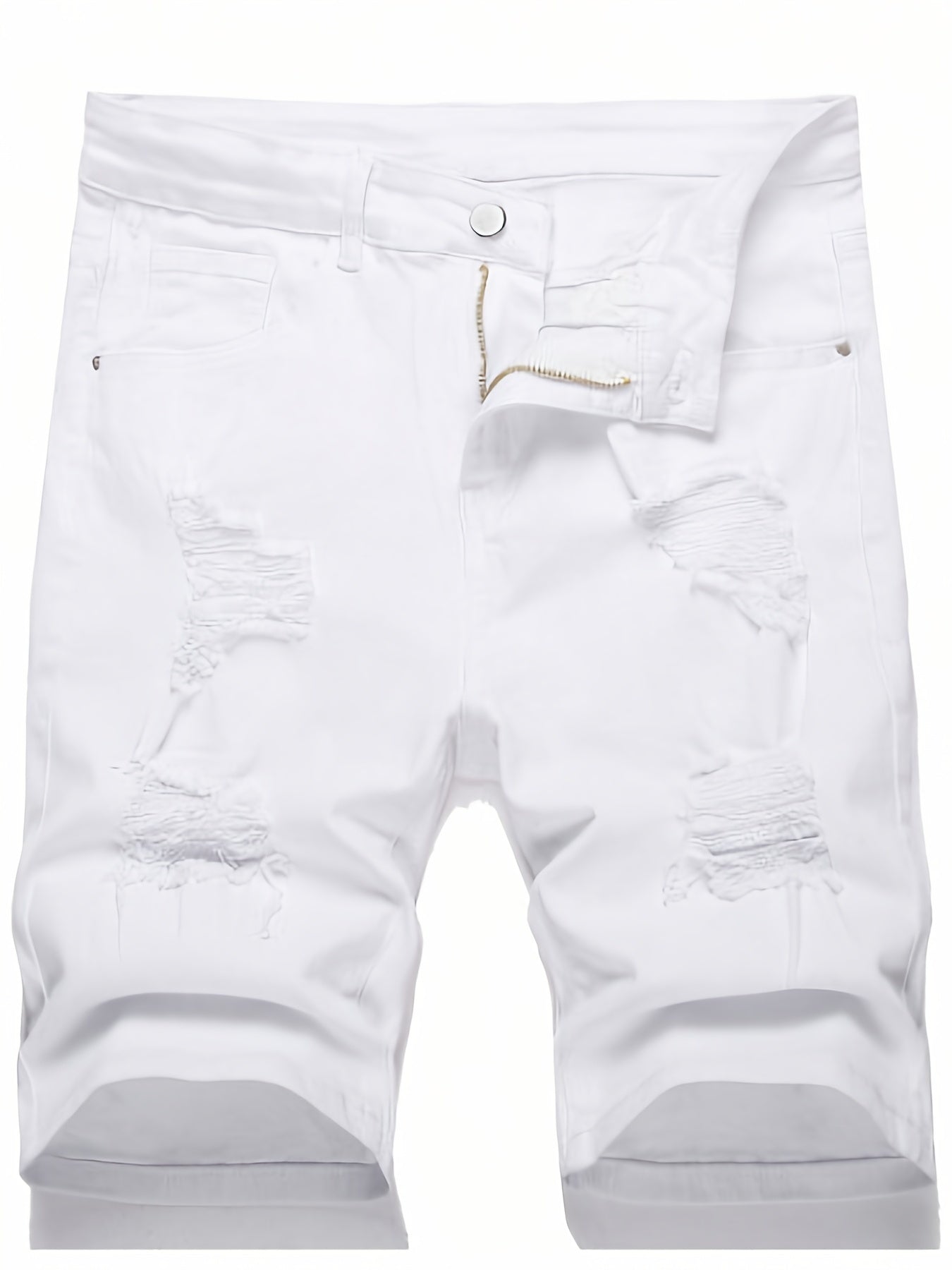 Men's Distressed Denim Shorts Mid Stretch Casual Street Style