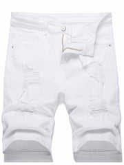 Men's Distressed Denim Shorts Mid Stretch Casual Street Style