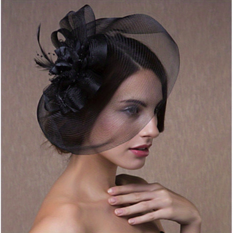 Mesh Flower Head Piece Vintage Faux Feather Hair Accessories