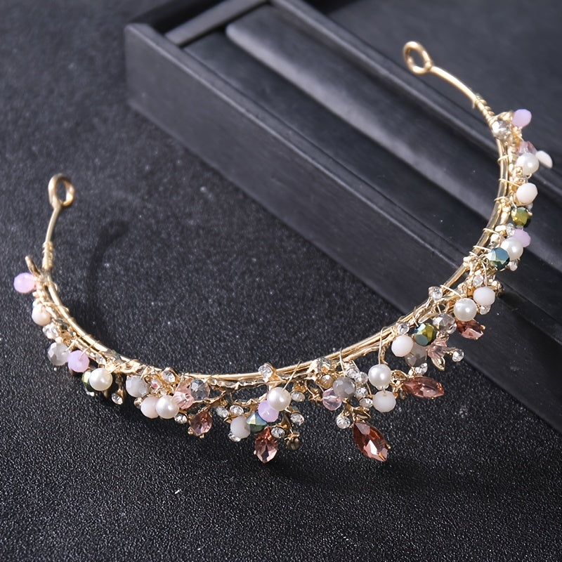 Bridal Rhinestone Pearl Headband Tiara Set