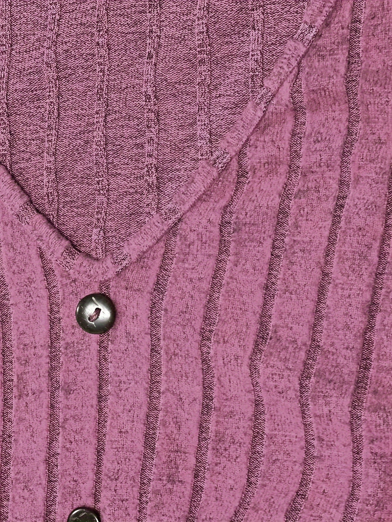 Ribbed Button Decor Long Sleeve V Neck A line Dress