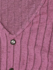 Ribbed Button Decor Long Sleeve V Neck A line Dress