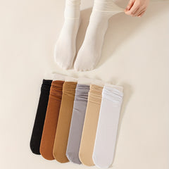7 Pairs Solid Pile Socks Comfy & Breathable All match Socks Women's Stockings