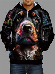 3D Print Dog Hoodie for Men, Comfy Loose Hooded Pullover