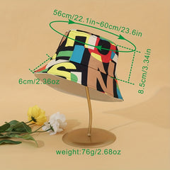 Letter Leaf Print Bucket Hat Classic Reversible Cartoon Basin Hat