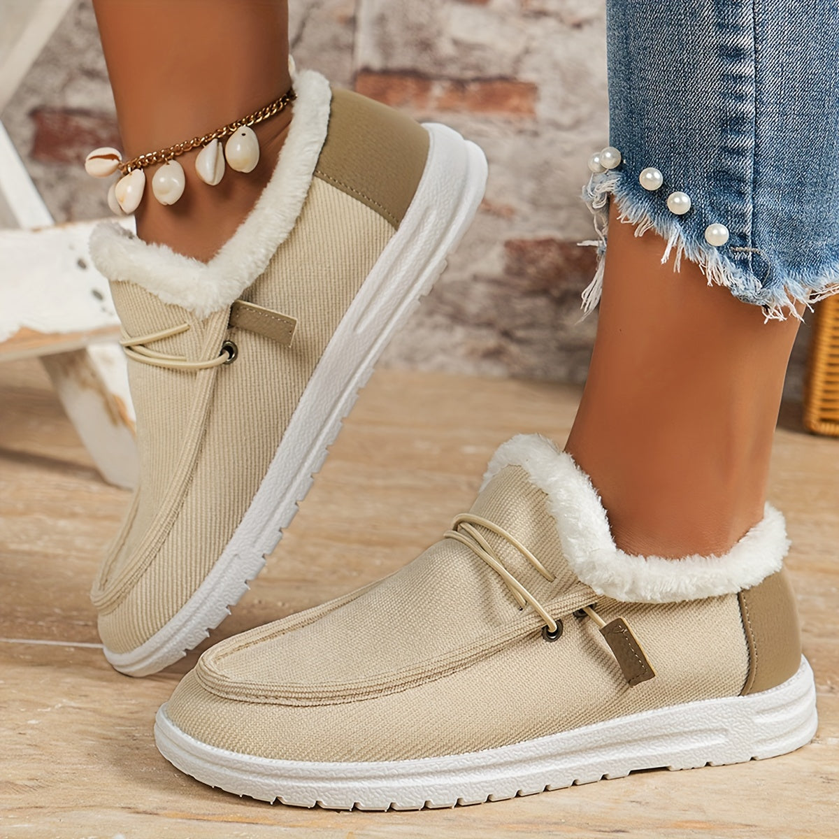 Plush Lined Snow Boots Keep Warm Round Toe Flat Low Cut Shoes