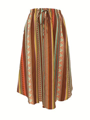 Geo Print Drawstring Skirt for Women