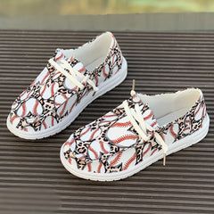 Women's Baseball Pattern Skateboard Shoes Flat Lace Up Sneakers