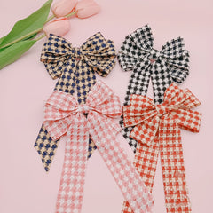 Plaid Streamer Bow Hair Clip Embroidery Sweet Headwear