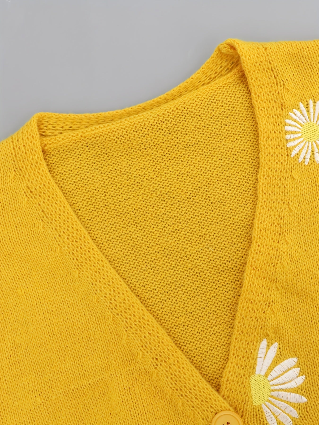 Daisy Pattern Long Sleeve Button Up Sweater Cardigan