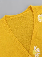 Daisy Pattern Long Sleeve Button Up Sweater Cardigan