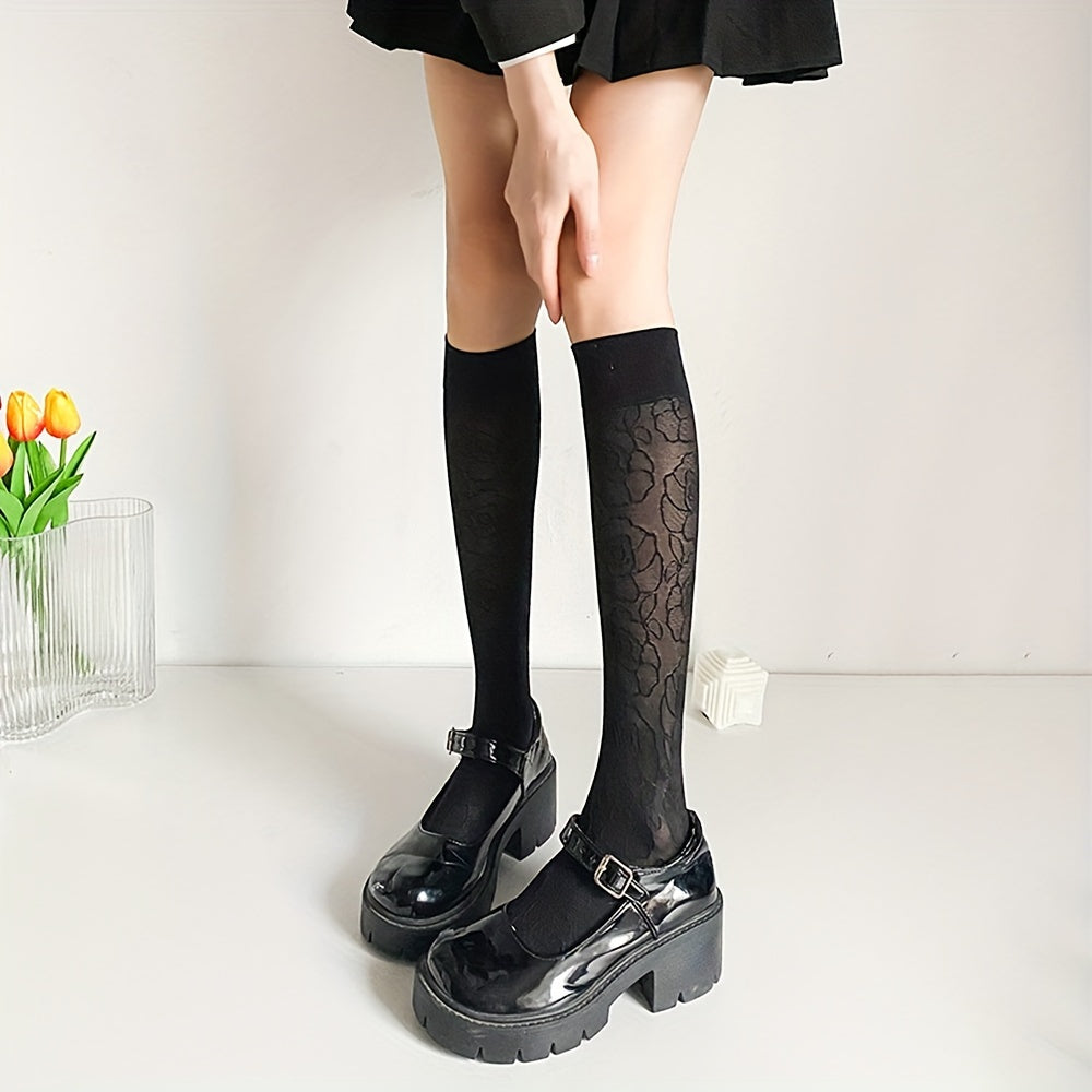 Floral Print Calf Socks Retro Style Knee High Socks