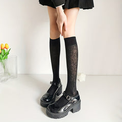 Floral Print Calf Socks Retro Style Knee High Socks