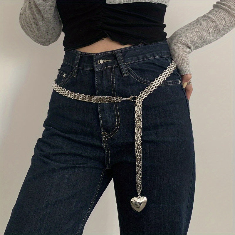 Punk Metal Heart Pendant Belly Chain Hip Hop Decorative Belt Dress Girdle