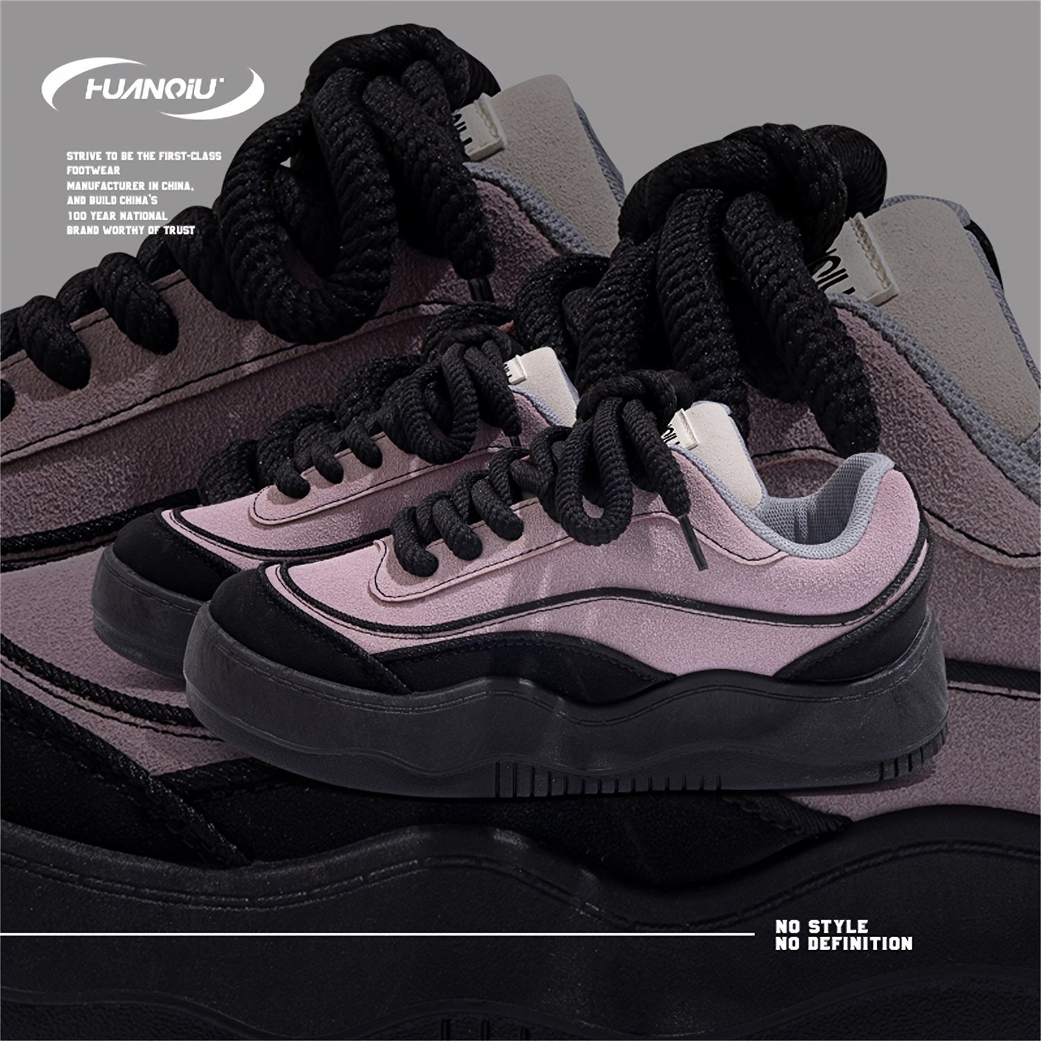HUANQIU Women's Retro Board Shoes Thick Sole Round Toe Lace Up Sports Sneakers