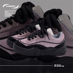 HUANQIU Women's Retro Board Shoes Thick Sole Round Toe Lace Up Sports Sneakers