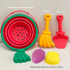 Foldable Bucket Beach Bucket Toy Set Sand Tools & Fruit Molds for Beach Play