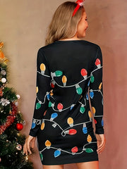 Women's Graphic Print Long Sleeve Mini Dress