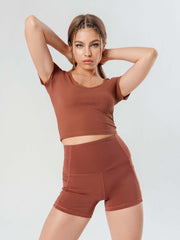 Women's Solid Fitness Cropped T-shirt Top