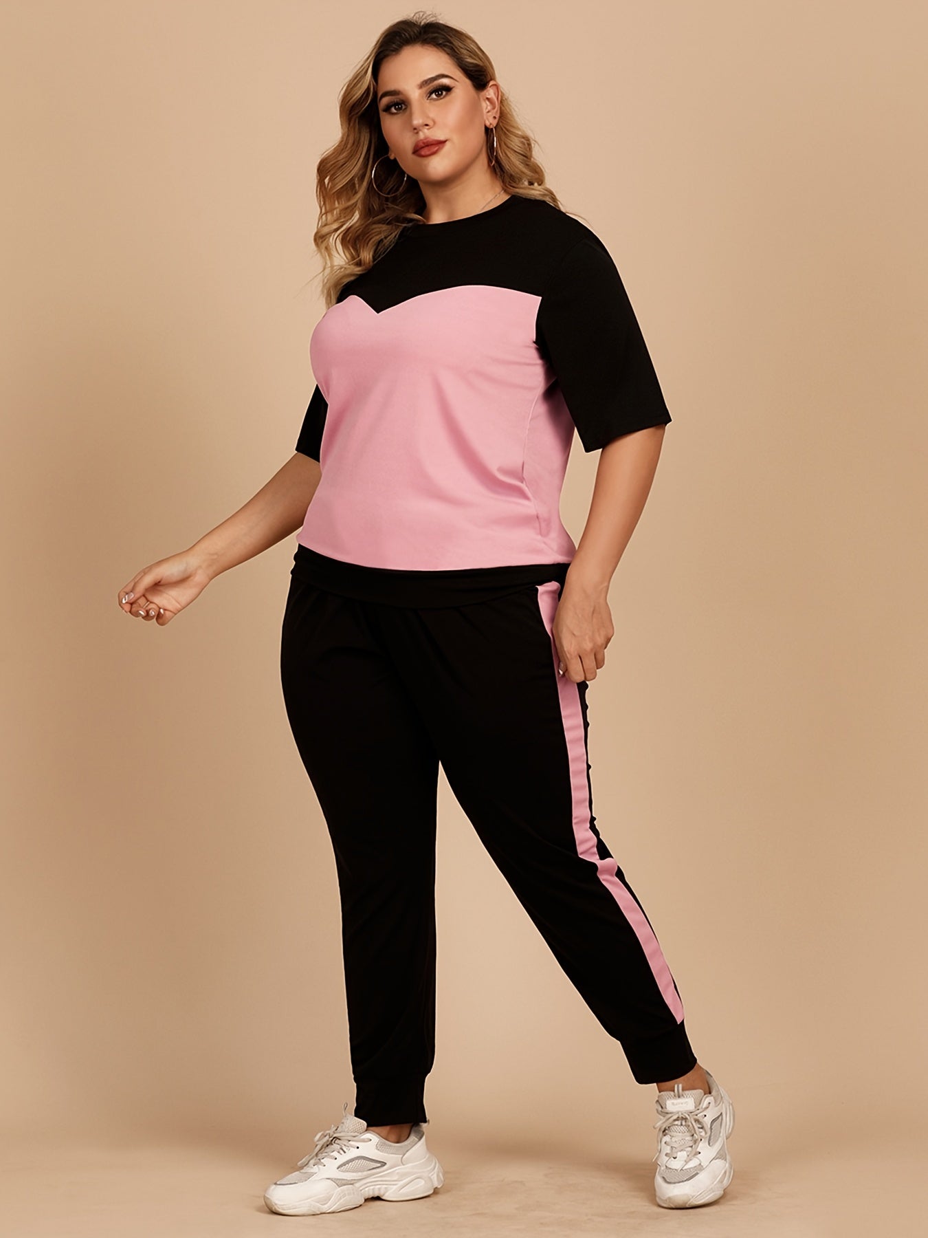 Colorblock Tee & Pants Set Women's Medium Stretch