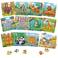 12pc Wooden Animal Puzzle Set Educational Preschool Toy Girls Boys Learning Gift