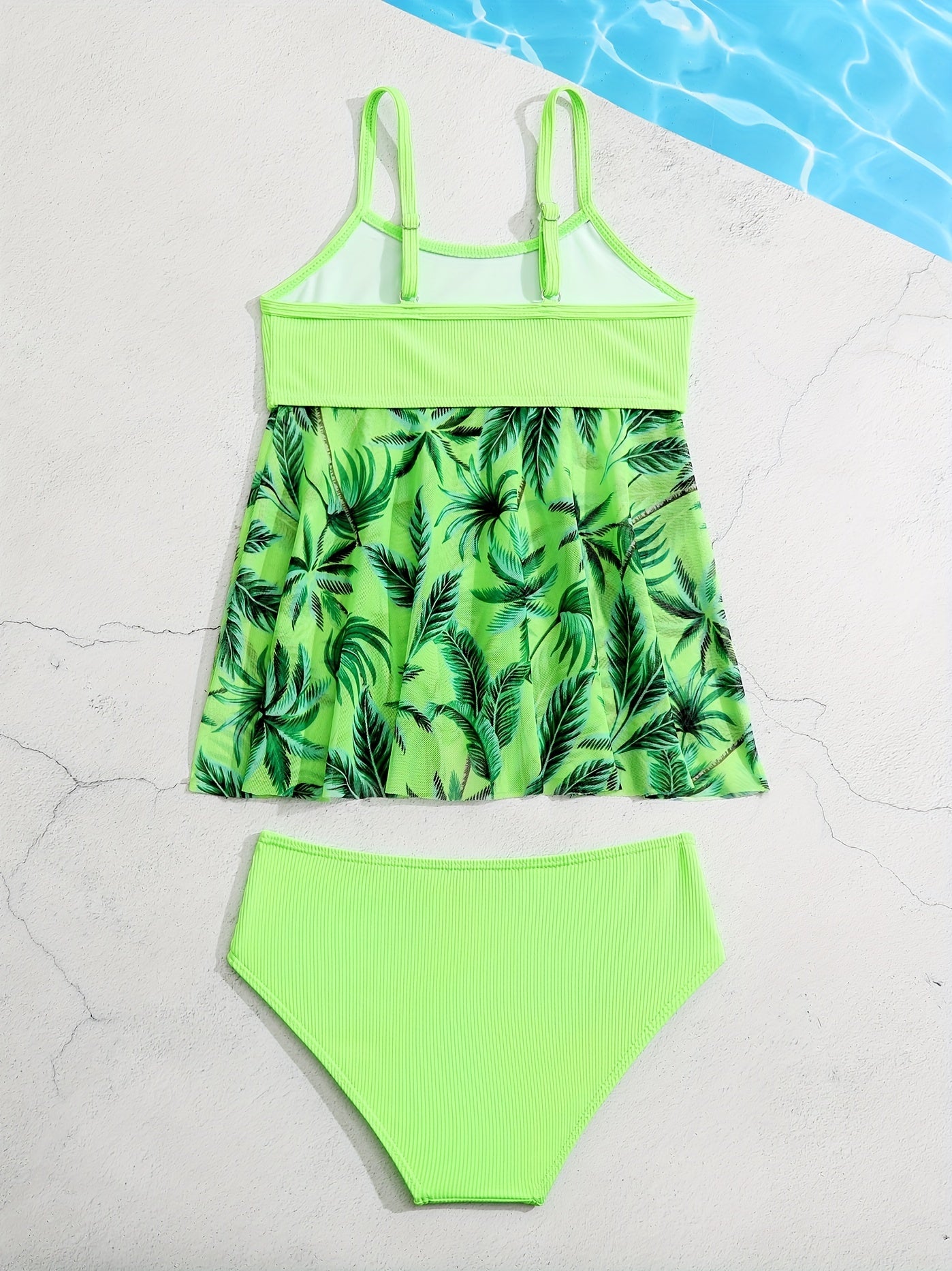 Toddler Girls Coconut Tree Graphic Cami Bikini Tankini Swimsuit