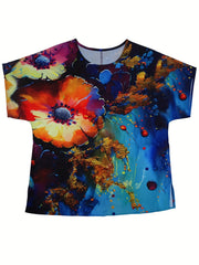 Casual Blouse Women's Plus Painting Print Batwing Sleeve
