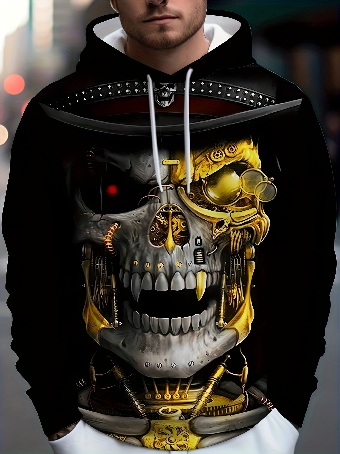 Skull 3D Print Hoodie Men Graphic Pullover Loose Hooded Autumn Winter