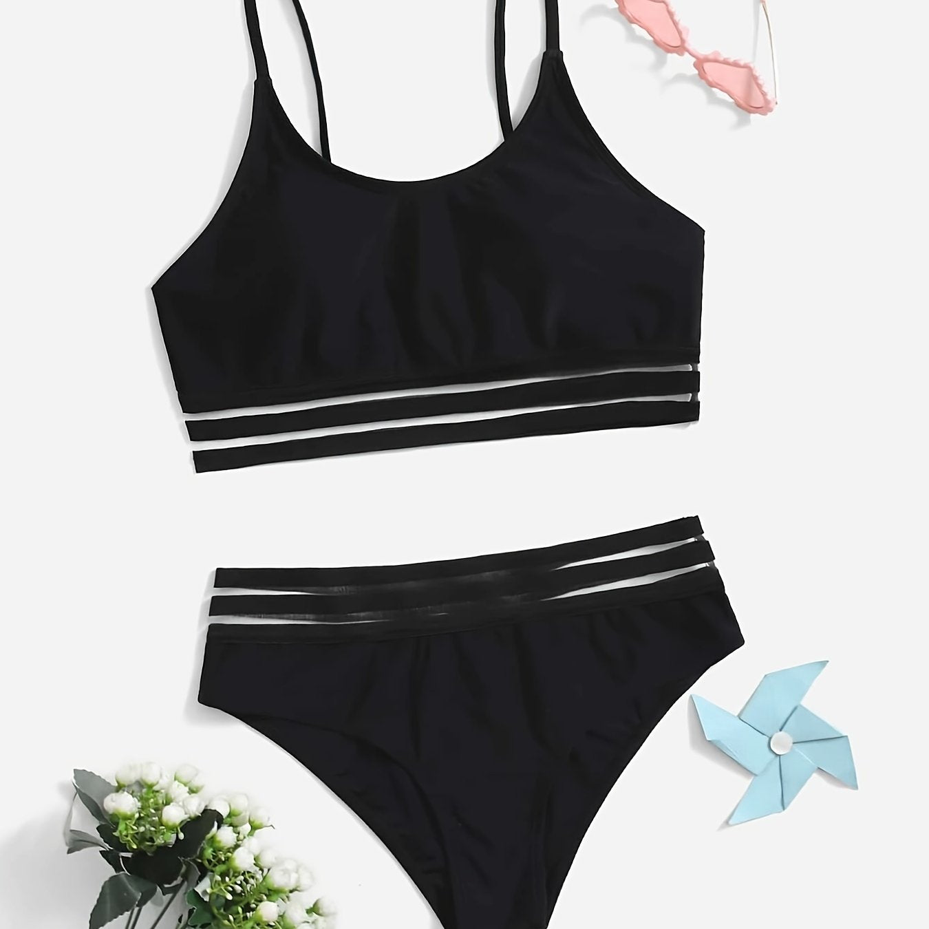 Girl's Solid Bikini Set for Summer Beach Vacation