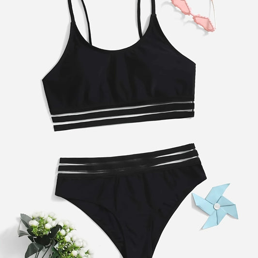 Girl's Solid Bikini Set for Summer Beach Vacation