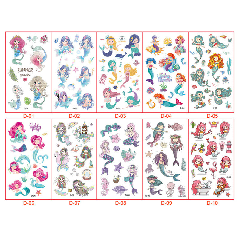 Waterproof Mermaid Tattoos for Kids - Set of 10 Sheets